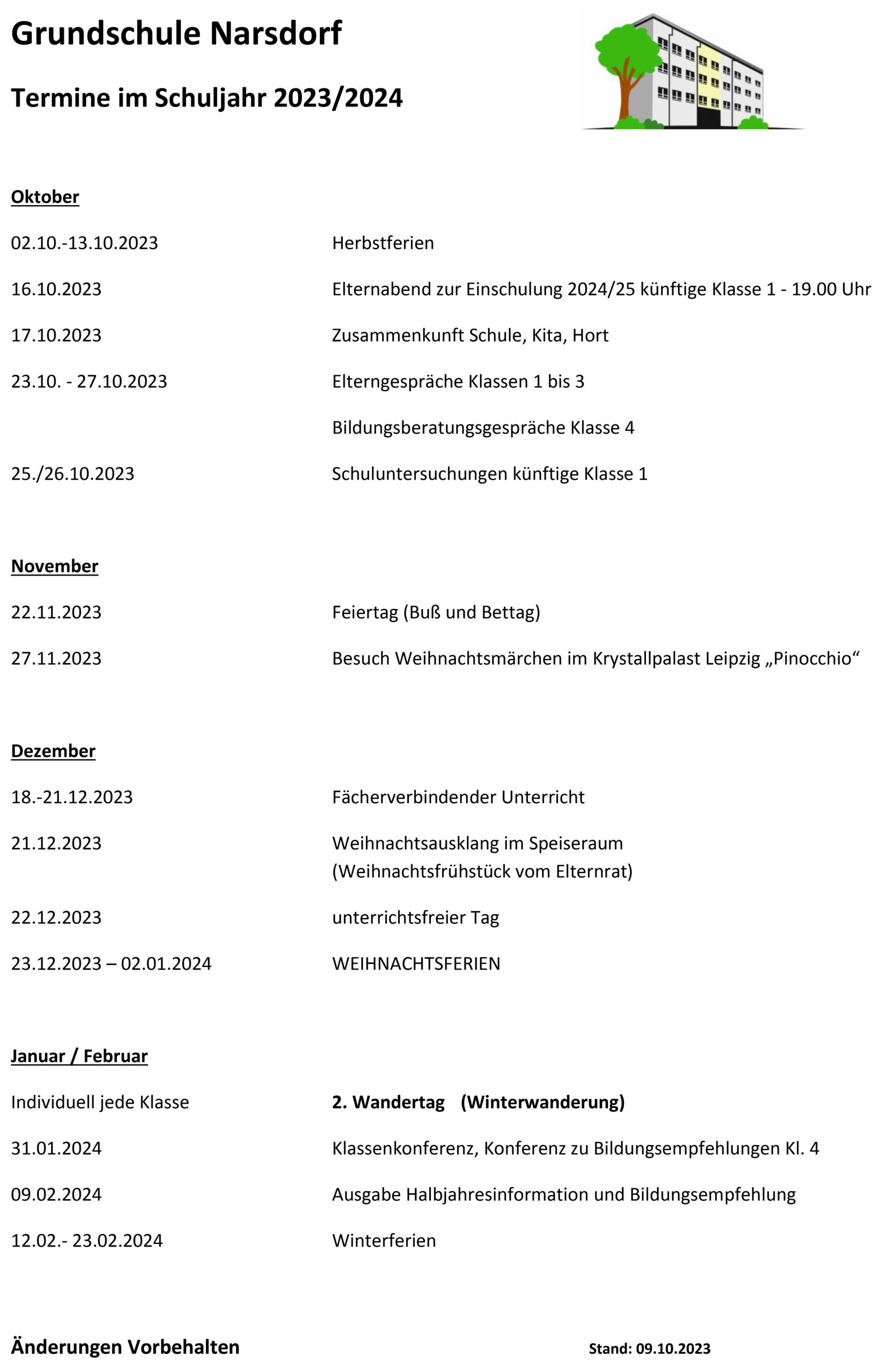 Arbeitsplan 2023 - 1. Halbjahr für Homepage (Elterninfo)
